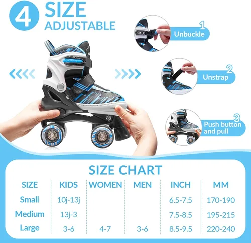 Miniatura 2 de Patines de ruedas para niñas y niños de 4 a 12 años, patines ajustables para niños pequeños de 4 tamaños, ruedas iluminadas para principiantes
