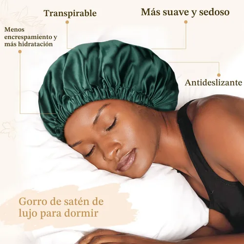 Miniatura 2 de YANIBEST Gorro de satén ajustable de doble capa para dormir, gorro para el cabello para mujeres con cabello rizado natural, color salvia