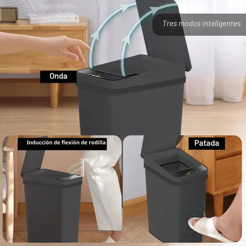 Miniatura 2 de Yatmung - Cubo de basura automático sin contacto para baño de 4 galones - 15.5 litros, cubo de basura inteligente con sensor de movimiento - Negro
