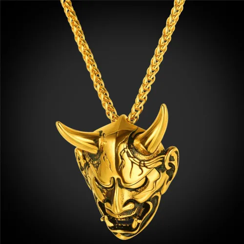 Miniatura 8 de U7 - Collar gótico con dije de cráneo de demonio con cuernos de acero inoxidable, color negro y plateado para hombres