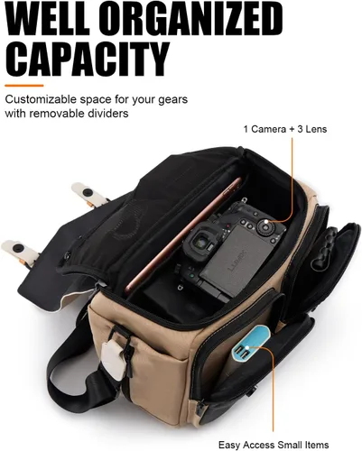 Miniatura 2 de Cwatcun Bolsa para Cámara Bolsa de Mensajero Cruzada de Hombro para Cámara, Bolsa de Fotografía de Viaje para Hombres/Mujeres con Soporte para Blanco