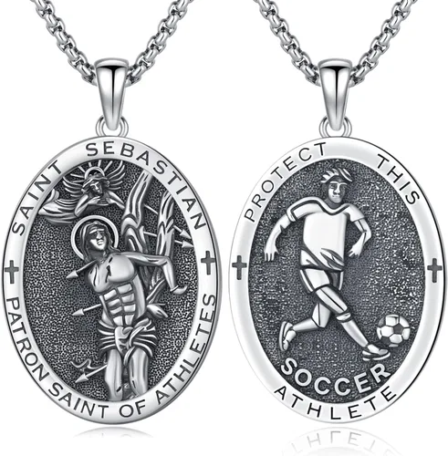 Miniatura 591 de Collar con colgante de plata de ley 925 con medalla de San Patrón, joyería religiosa para hombres y mujeres, con cadena de acero inoxidable 316L