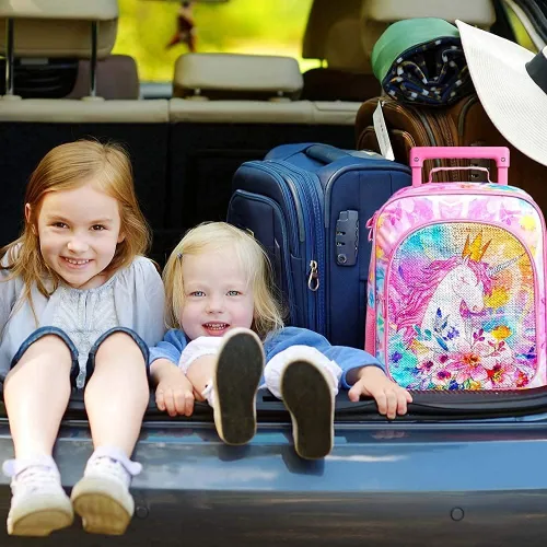 Miniatura 6 de Maleta para niños y niñas, bonita maleta con ruedas giratorias de unicornio, de dinosaurio, para niños pequeños