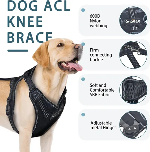Miniatura 5 de Rodillera para perro para pierna trasera desgarrada del ACL, soporte para piernas traseras de perros, articulaciones cálidas y alivia el dolor