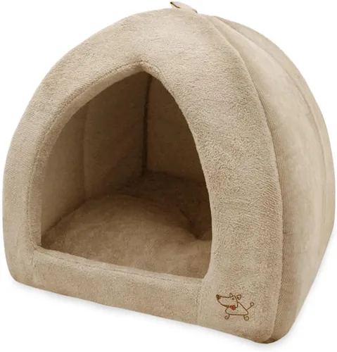 Miniatura 9 de Best Pet Supplies Casa para Perros Cama Alfombra de Jaula Carpa Interior Redonda Suave de Felpa para Razas Pequeñas, Medianas y Grandes - Beige