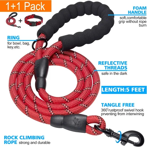 Miniatura 2 de Ladoogo Collar reflectante para perro acolchado con neopreno suave, collares de nailon transpirables y ajustables para perros pequeños, medianos