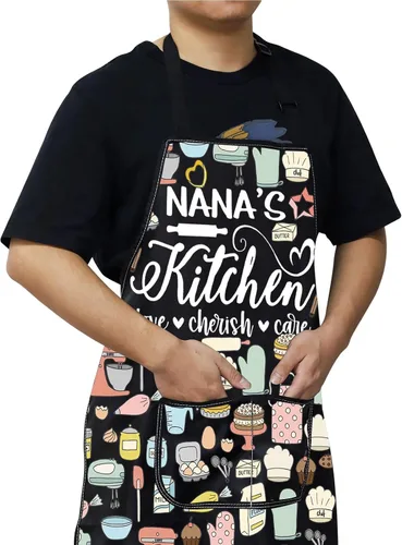Miniatura 5 de WZMPA Delantal de cocina con bolsillos para abuela, regalos de cocina para abuela, diseño de amor para cocina y hornear