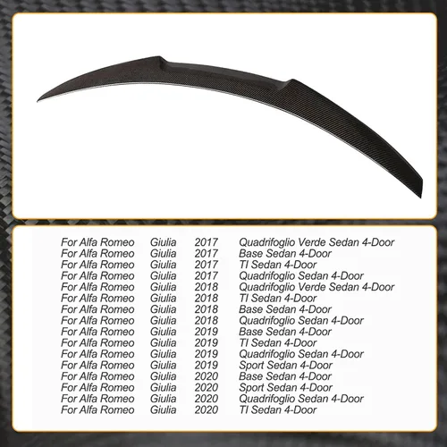 Miniatura 8 de Alerón de maletero de fibra de carbono para Alfa Romeo Giulia Sedan 2015-2024 Tapa trasera de maletero Highkick Spoiler Wing Lip Factory Outlet