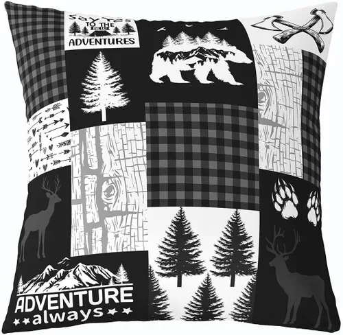 Miniatura 24 de Cartoon Bear Pillow Cover Cute Wild Animal Paw Print Cushion Cover for Kids Boys Girls Teens Jungle Pine Trees Silhouette Cabin Pillow Case for