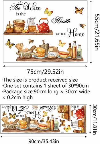 Miniatura 4 de Adhesivos de pared para estante de utensilios de cocina, sacinora The Kitchen is the Heart of Home, calcomanía de pared de abeja de mariposa, vinilo