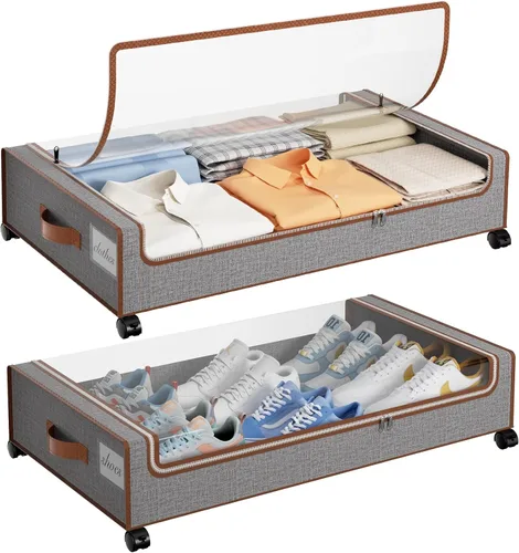 Miniatura 13 de Yecaye Almacenamiento Debajo de la Cama con Ruedas, 2 Paquetes de Cajas de Almacenamiento Debajo de la Cama con Tapas Transparentes y Etiqueta, 60L