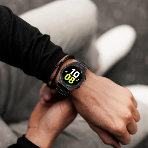 Miniatura 6 de Funda de lujo con correa diseñada para Samsung Galaxy Watch 6/5/4 de 1.732 pulgadas, resistente funda protectora militar de metal con correa táctica