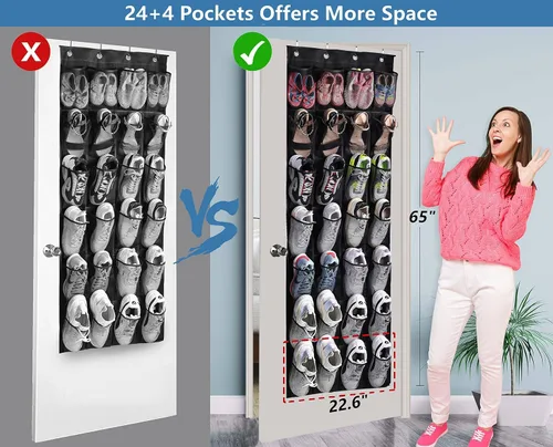 Miniatura 3 de MISSLO Organizador de zapatos colgante con 28 bolsillos grandes para colgar sobre la puerta, zapatero para puerta de armario, soporte de zapatos