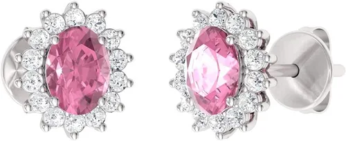 Miniatura 2 de Diamondere Aretes pequeños con halo de diamantes de talla ovalada natural y certificados en oro blanco de 14 quilates Aretes de 0.62 quilates