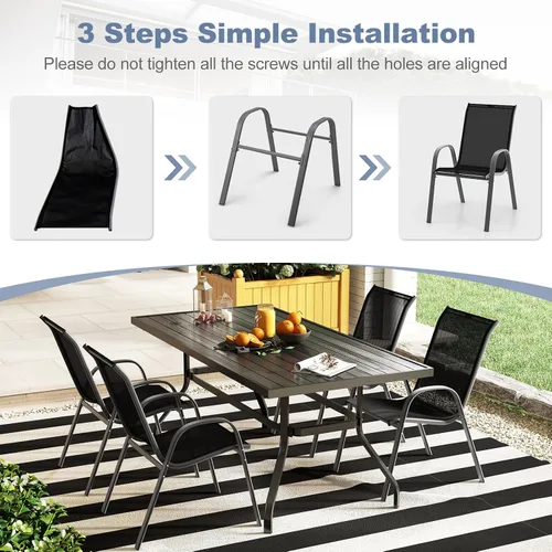 Miniatura 8 de S AFSTAR Juego de 4 sillas para exteriores, sillas de patio apilables con reposabrazos y tela de asiento transpirable, juego de sillas de comedor