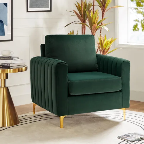 Miniatura 15 de HULALA HOME Silla de club de acento de terciopelo, sillón de terciopelo moderno tapizado de club con patas de metal dorado de mediados de siglo