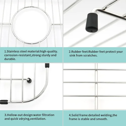 Miniatura 4 de Rejilla para fregadero de cocina de 11-3/4 x 12-1/4 pulgadas, protector de fregadero de cocina resistente con colador integrado y drenaje trasero