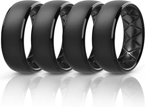 Miniatura 60 de Egnaro Anillos de boda de silicona para hombre: 1/4/6/7 Multipack de anillos de boda de goma con arco interior Diseño ergonómico transpirable