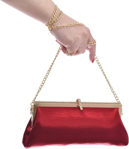 Miniatura 2 de Bolsa de embrague clásica de satén de lujo con elegante bolso cruzado con diamantes de imitación para boda, novia, graduación, graduación