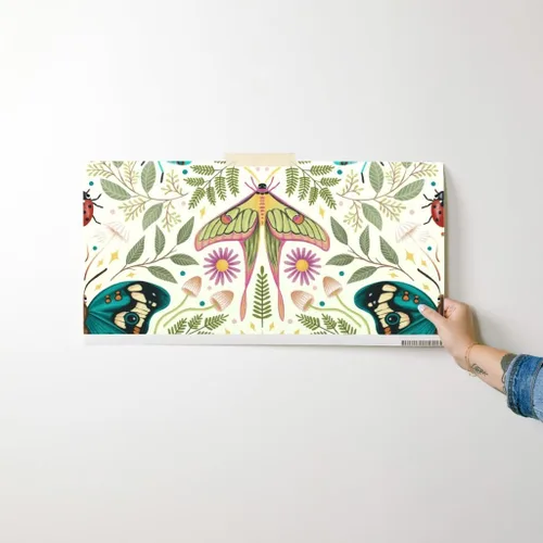 Miniatura 7 de Muestra de papel tapiz extraíble – insecto damasco insecto botánico grande Jumbo polilla mariposa bosque hongo beige verde azul papel pintado