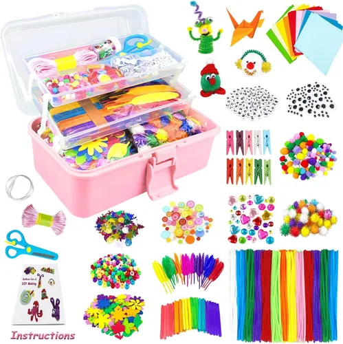 Miniatura 9 de VLUSSO Suministros de artes y manualidades para niños, kits de manualidades, materiales de arte, juego de manualidades para niños con limpiapipas