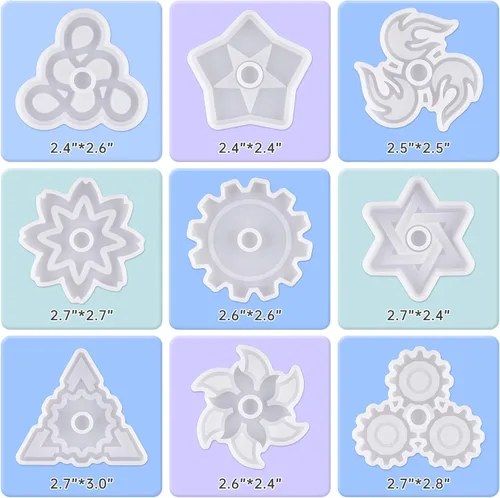 Miniatura 3 de NiArt Juego de Spinner de Dedo Manual DIY Kit de Molde de Resina de Epoxy de Silicona 9 Moldes con 10 Rodamientos, Juego de Juguete de Mano