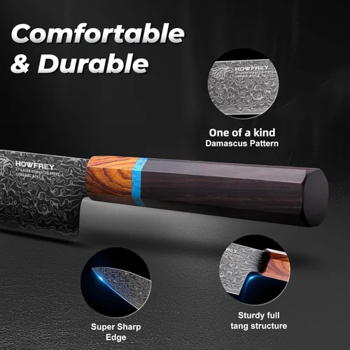 Miniatura 6 de Cuchillo de chef de Damasco, cuchillos de cocina japoneses de 8 pulgadas con 67 capas, acero inoxidable de alto carbono afilado con mangos