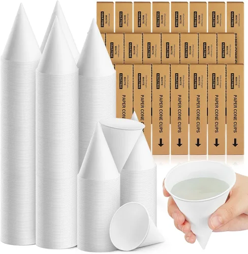 Miniatura 8 de Roshtia 800 tazas de cono de papel gruesas desechables para hielo afeitado, dispensador de enfriador de agua para granizados, color blanco