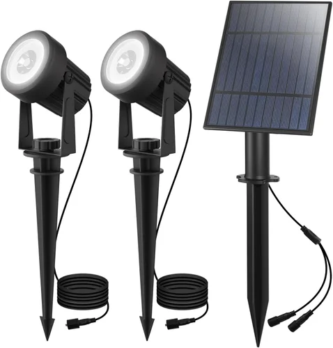 T-SUN Focos solares al aire libre impermeables, luces de paisaje solares 2 en 1 LED para jardín, focos solares para árbol, jardín, estanque, piscina