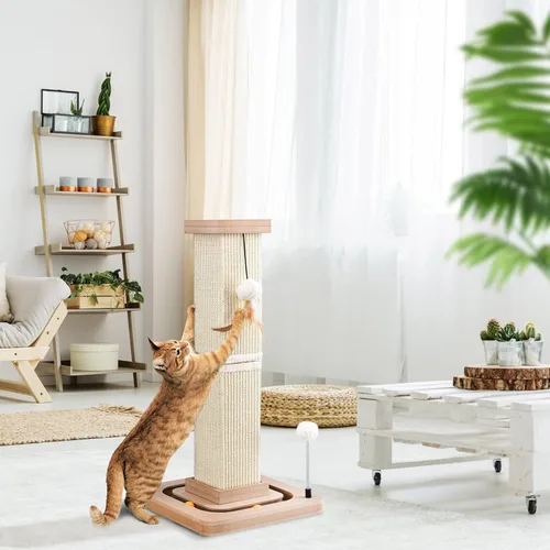 Miniatura 7 de LIFLIX Rascador para gatos de 27 pulgadas, rascador de sisal para gatos con bolas interactivas y bolas colgantes, postes rascadores verticales