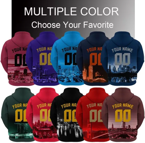 Miniatura 5 de Custom Football Hoodies City Night Skyline Personalized Sweatshirt Name Number Fan Gift Pullover for Men Women Youth