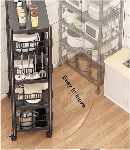 Miniatura 5 de Estante de cocina para piso, multifunción, para microondas, horno, estante de almacenamiento simple para el hogar, ollas y sartenes de múltiples