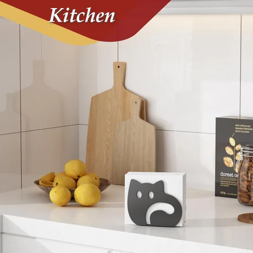 Miniatura 5 de Servilletero de gato autoajustable para mesa, moderno dispensador de servilletas de metal para cocina, comedor, servilleteros con material Negro