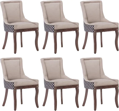 Miniatura 35 de Aoowow Juego de 2 sillas laterales tapizadas vintage de tela, sillas de madera maciza para cocina, comedor con cabezas de clavo, patas de madera