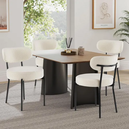 Miniatura 9 de Sweetcrispy Juego de 2 Sillas de Comedor, Sillas de Cocina Redondas Modernas de Mediados de Siglo Tapizadas en Boucle con Respaldo Curvado y Patas