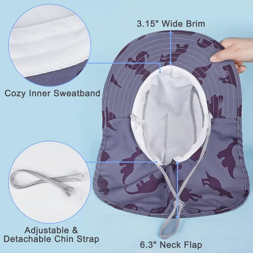 Miniatura 57 de Sombrero de sol para niños, protección UV, unicornio, verano, playa, jugar con ala ancha, solapa para el cuello para niñas y niños