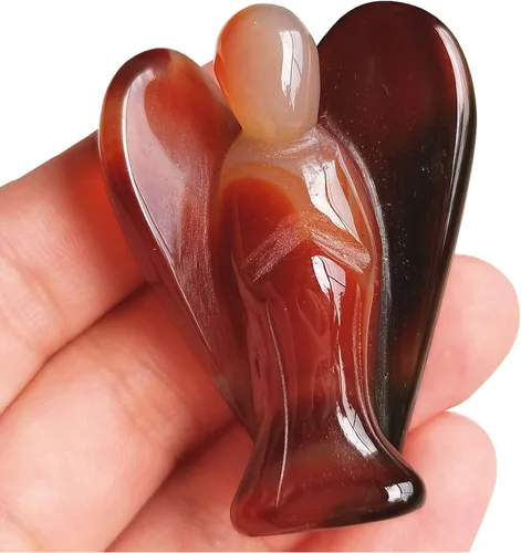 Estatua de ángel guardián de oración de cristal curativo de cornalina natural, 2 pulgadas, tallado en bolsillo, figuras de piedra de palma