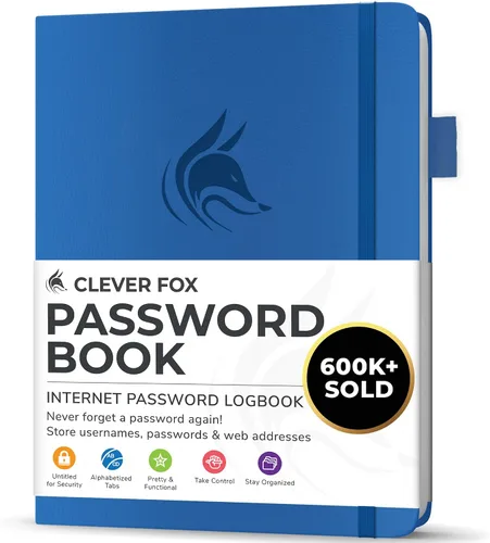 Miniatura 16 de Clever Fox - Libreta de contraseñas con pestañas alfabéticas, organizador de direcciones de Internet, tamaño grande, para inicios de sesión en Azul