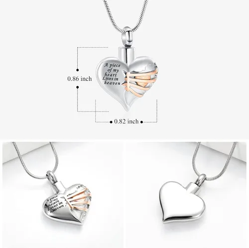 Miniatura 29 de Imrsanl Collar con dije de urna de cremación en forma de corazón para cenizas humanas – Un pedazo de mi corazón vive en el cielo