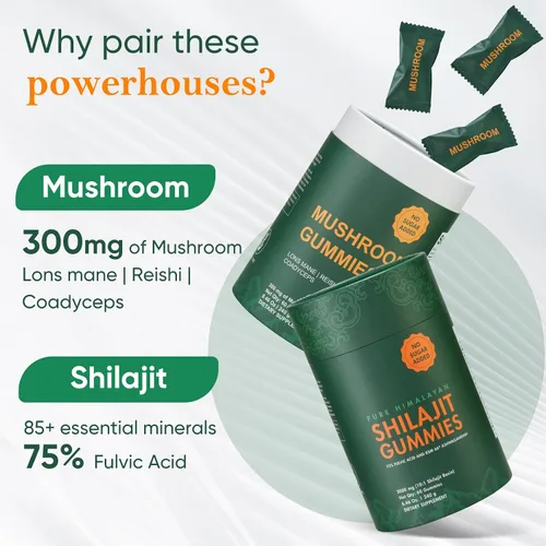 Miniatura 3 de Paquete de suplemento de gomitas shilajit y hongos del Himalaya: 3000 mg de shilajit, melena de leones Reishi, Cordyceps, sin azúcar añadida