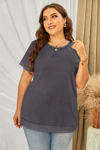 Miniatura 12 de Eytino Blusas de talla grande para mujer, cuello en V, manga corta, a rayas, casual, holgada, con bolsillo (1X-5X)
