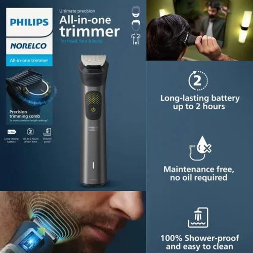 Miniatura 6 de Philips Multigroom Series 9000 Recortadora 24 en 1 para Barba, Cabello y Cuerpo Kit de Aseo Peine de Recorte de Precisión, Cuchillas de Acero