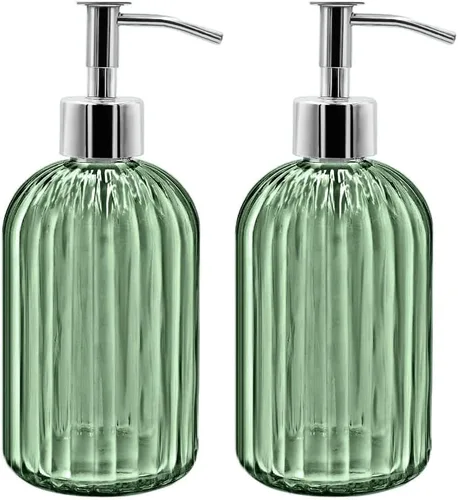 Miniatura 12 de Paquete de 2 dispensadores de jabón de vidrio con bomba, dispensador de jabón líquido de 13.5 fl oz para jabón, champú y loción para cocina, baño
