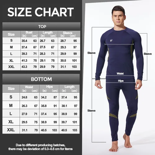 Miniatura 5 de UNIQUEBELLA Men's Thermal Underwear Sets Top & Long Johns Fleece Sweat Quick Drying Thermo Base Layer