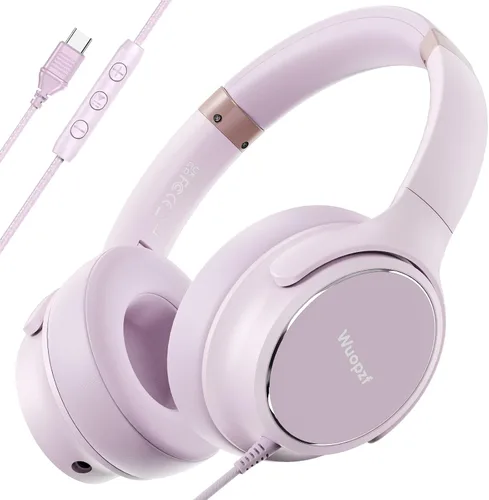 Miniatura 16 de Auriculares con cable USB C sobre la oreja con micrófono, control de volumen, puerto compartido y diadema ajustable, auriculares estéreo plegables