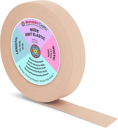 Miniatura 83 de Mandala Crafts Carrete de bandas elásticas anchas de 1/2 pulgada color beige para cinturas de pantalones, costura y manualidades DIY, 88 yardas