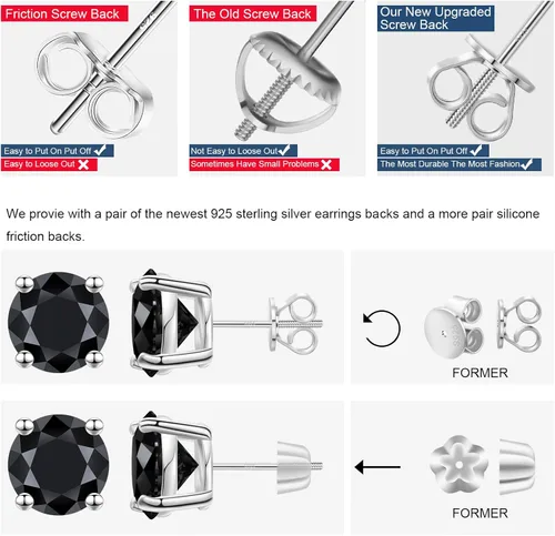 Miniatura 5 de Moissanite Stud Earrings Screw Back 3-10mm 0.2ct-8.0ct 18K White Yellow Rose Gold Plated S925 Sterling Silver Round Cut D Color VVS1 Lab Created
