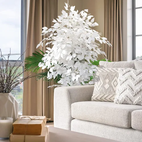 Miniatura 7 de Árboles de ficus artificiales de 6 pies, planta falsa blanca grande para decoración de bodas en interiores del hogar