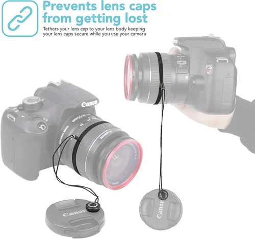 Miniatura 2 de Foto&Tech Correa con tapa para lente de cámara con cuerda elástica, compatible con cámaras DSLR SLR Evil sin espejo universales (x3)