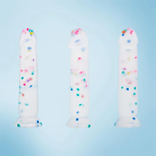 Miniatura 6 de Dildo realista de silicona de 7 pulgadas Confetti para principiantes con base de ventosa acampanada para uso sin manos, consolador anal